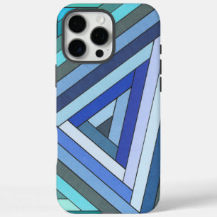 Hand Painted Blue Geometric Triangle Design iPhone 16 Pro Max Case