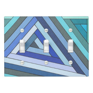 Hand Painted Blue Geometric Triangle Design Light Switch Cover