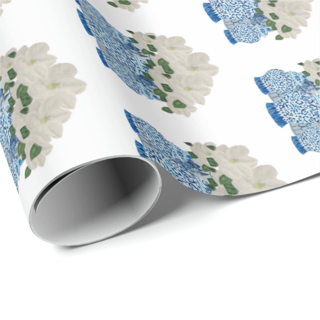 Hand Painted Blue Ginger Jar Wrapping Paper (Roll Corner)