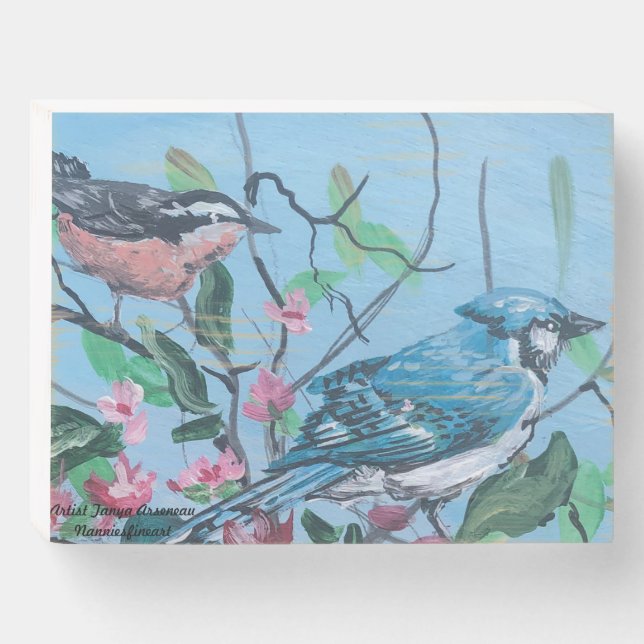 Hand Painted Blue Jay Wooden Box Sign (Front Horizontal)