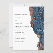 Hand Painted Blue Marble Custom Wedding Invitation