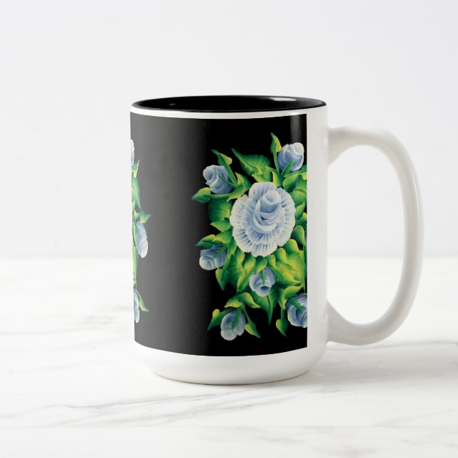 Hand Painted Blue Roses Coffee Mug (Right)