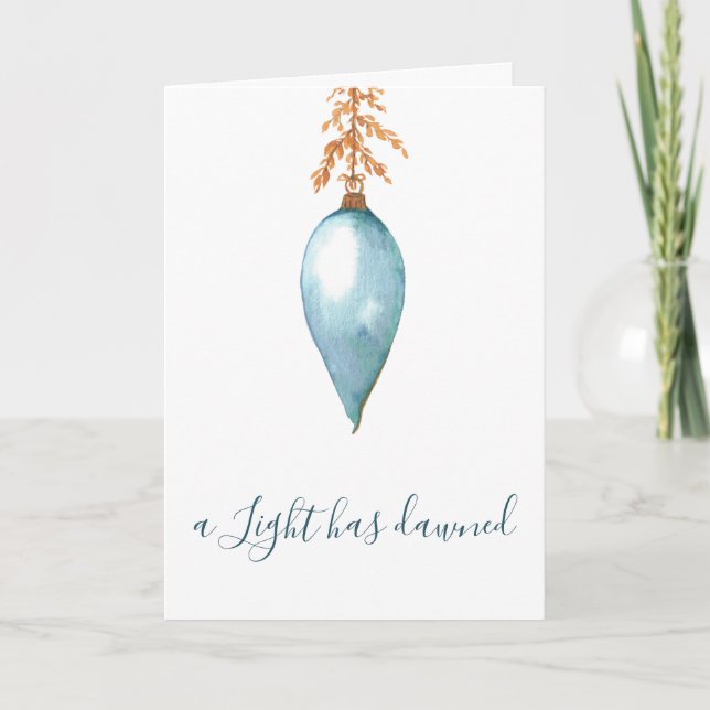 Hand Painted Blue Watercolor Christian Christmas Holiday Card (Front)
