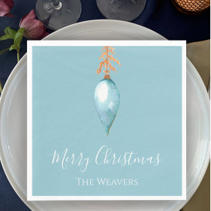 Hand Painted Blue Watercolor Custom Christmas Napkins