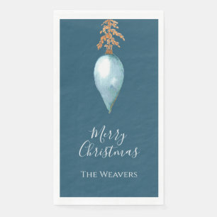 Hand Painted Blue Watercolor Custom Name Christmas Paper Guest Towels