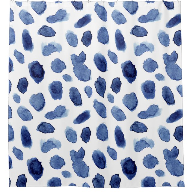 Hand Painted, Blue Watercolor Stains. Shower Curtain (Front)