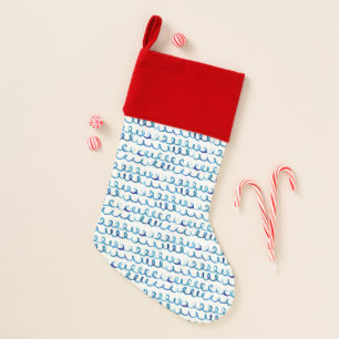 Hand Painted Blue Watercolor Wavy Pattern Christmas Stocking