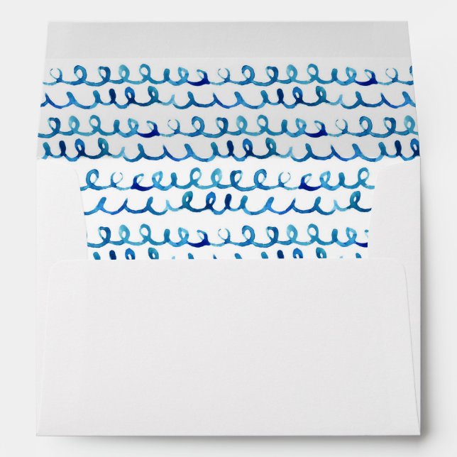 Hand Painted Blue Watercolor Wavy Pattern Envelope (Back (Bottom))