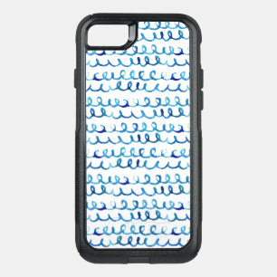 Hand Painted Blue Watercolor Wavy Pattern OtterBox Commuter iPhone SE/8/7 Case