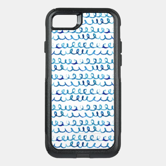 Hand Painted Blue Watercolor Wavy Pattern Otterbox iPhone Case (Back)
