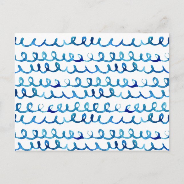 Hand Painted Blue Watercolor Wavy Pattern Postcard (Front)