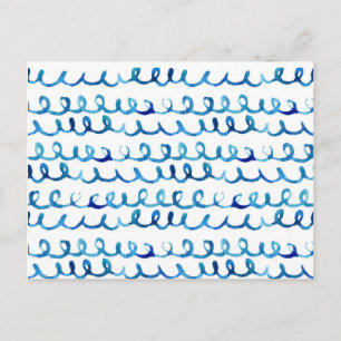 Hand Painted Blue Watercolor Wavy Pattern Postcard