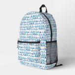 Hand Painted Blue Watercolor Wavy Pattern Printed Backpack