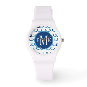 Hand Painted Blue Watercolor Wavy Pattern Watch