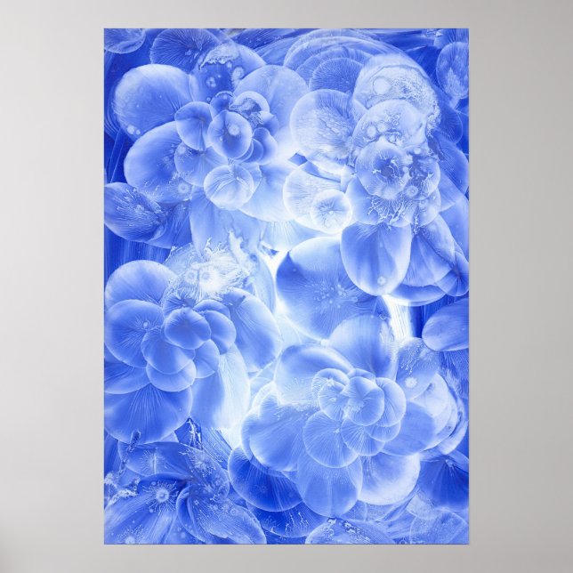 Hand Painted Blue White Floral Abstract Art Poster (Front)