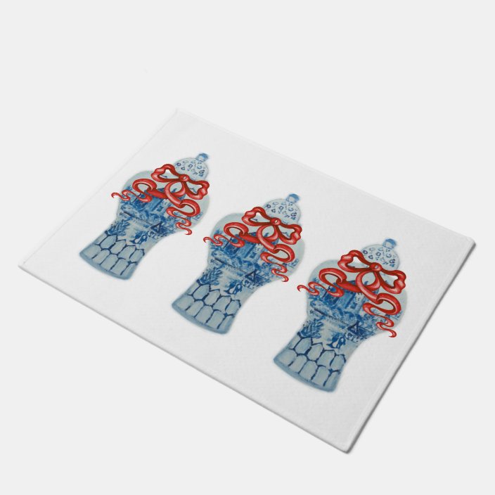 Hand Painted Blue White Ginger Jar Rug Doormat