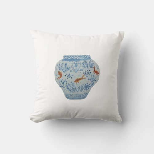 Hand Painted Blue White Ginger Jar Throw Pillow