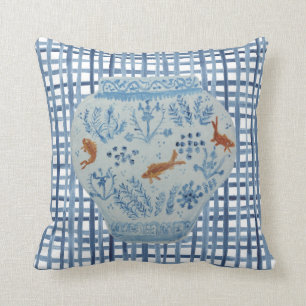 Hand Painted Blue White Ginger Jar Throw Pillow