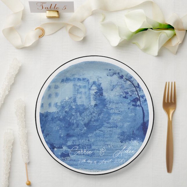 Hand Painted Blue Willow Ginger Jars Toile Paper Plates (Wedding)