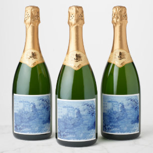 Hand Painted Blue Willow Ginger Jars Toile Sparkling Wine Label