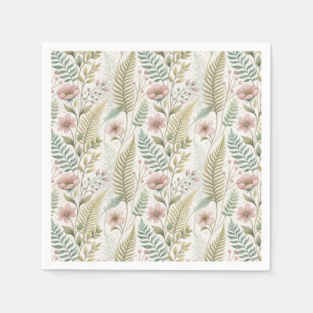 Hand-Painted Blush Flower Botanical Floral Pattern Napkins (Front)