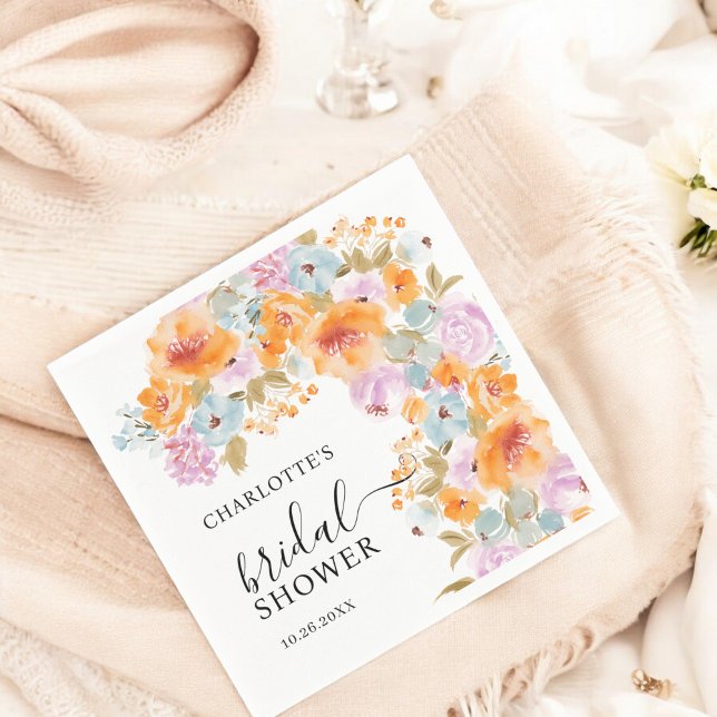 Hand-Painted Boho Floral Watercolor Bridal Shower Napkins (Hand-Painted Boho Floral Watercolor Bridal Shower Napkins)