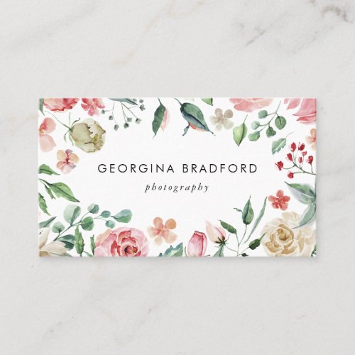 Hand Painted Botanical Roses and Foliage Business Card