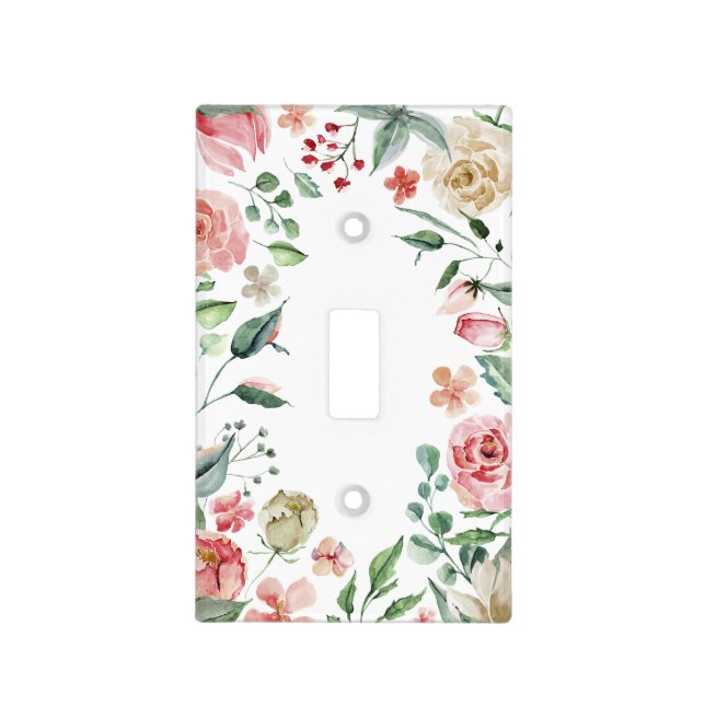 Hand Painted Botanical Roses and Foliage Light Switch Cover (Front)
