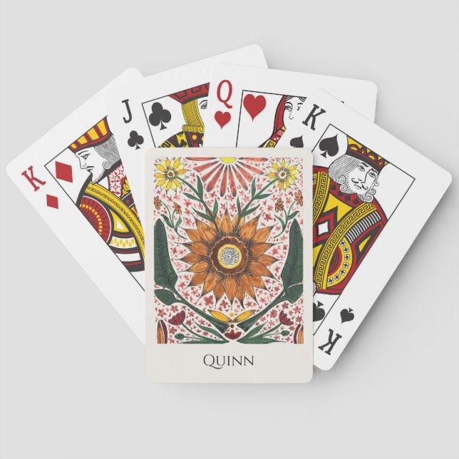 Hand Painted Botanical Symmetry with Name Poker Cards (Back)