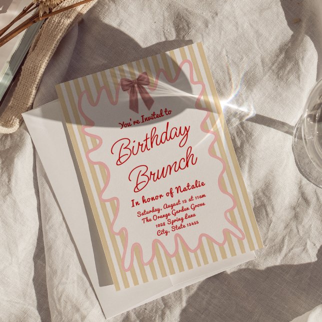 Hand Painted Bow Frame Stripes Birthday Brunch  Invitation (Creator Uploaded)