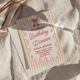 Hand Painted Bow Frame Stripes Birthday Dinner Invitation