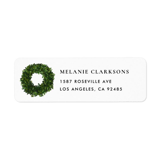 Hand Painted Boxwood Wreath Christmas Label (Front)