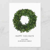 Hand Painted Boxwood Wreath Holiday Flat Card