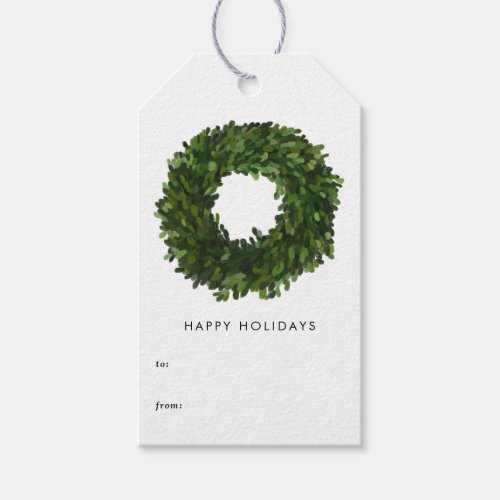 Hand Painted Boxwood Wreath Holiday Gift Tags
