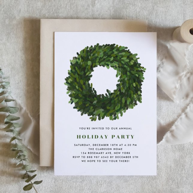 Hand Painted Boxwood Wreath Holiday Party Invite (Creator Uploaded)