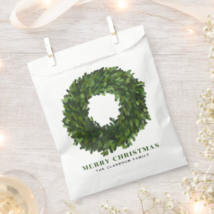 Hand Painted Boxwood Wreath Merry Christmas Favor Bag