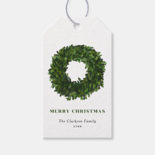 Hand Painted Boxwood Wreath Merry Christmas Gift Tags