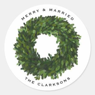 Hand Painted Boxwood Wreath Wedding Christmas Classic Round Sticker