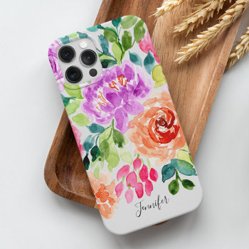 Hand Painted Bright Watercolor Floral Iphone 15 Pro Max Case by heartlocked at Zazzle