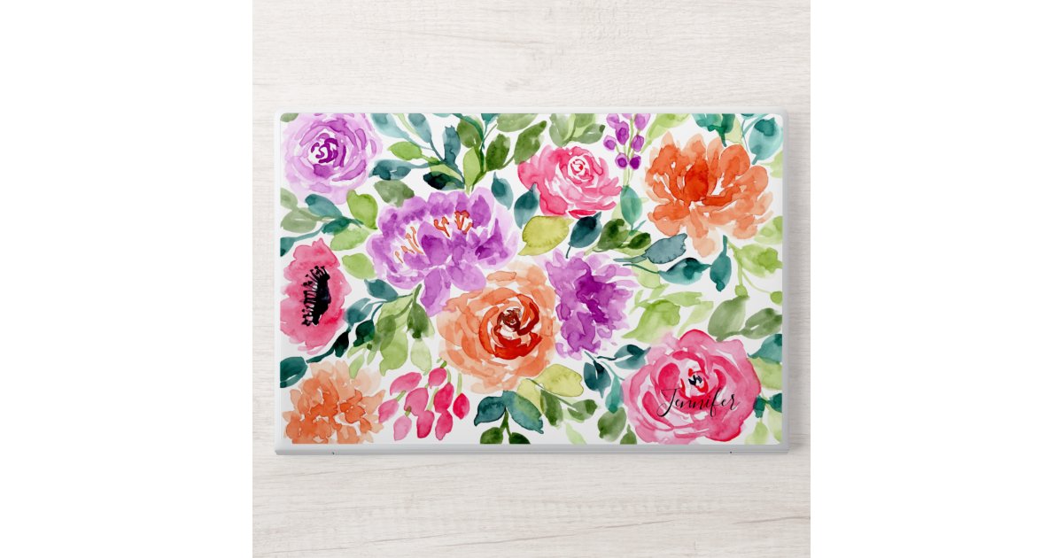 Hand Painted Bright Watercolor Floral HP Laptop Skin | Zazzle