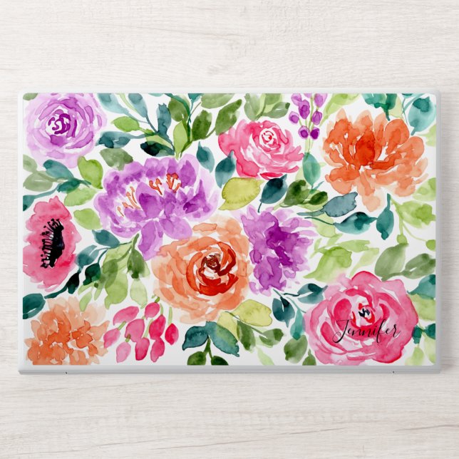 Hand Painted Bright Watercolor Floral HP Laptop Skin (Front)