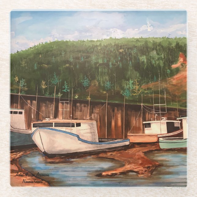 Hand Painted Browns Fishing Village Art Glass Coaster (Front)