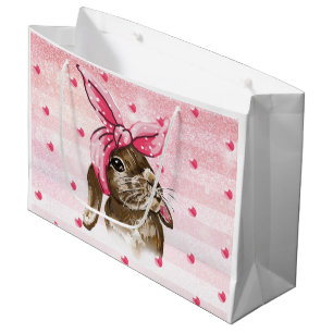 Hand painted Bunny glitter Large Gift Bag