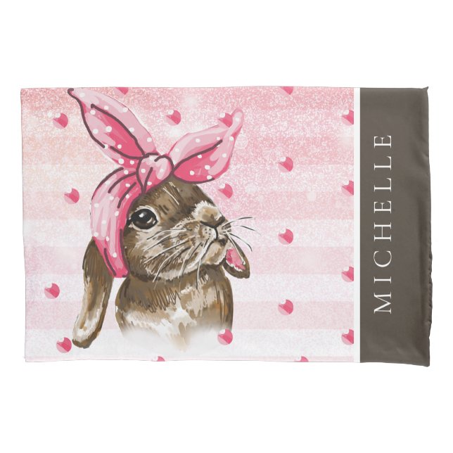 Hand painted Bunny glitter monogram Pillow Case (Front)