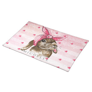 Hand painted Bunny glitter personalized Cloth Placemat