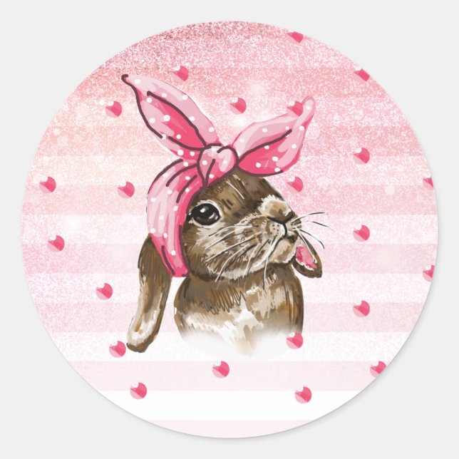 Hand painted Bunny pink Classic Round Sticker (Front)