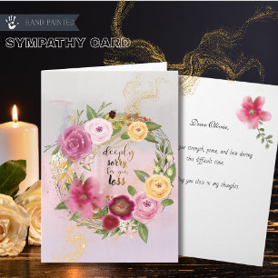  Hand Painted Burgundy Pink Floral Wreath Sympathy Card