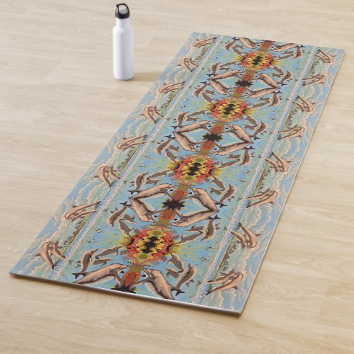 Hand Painted By Number Dolphins  Mirror Tiled  Yoga Mat