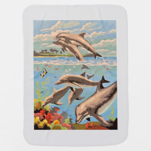 Hand Painted By Number   Playful Dolphins   Baby Blanket
