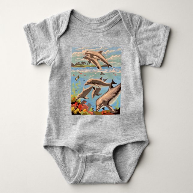 Hand Painted By Number | Playful Dolphins | Baby Bodysuit (Front)